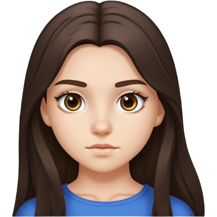 a brunette teen girl with a beauty mark under her eye and long hair and a crop top  emoji