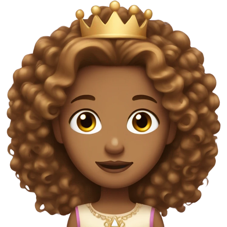 Long brown curly hair, caramel skin, princess crown emoji