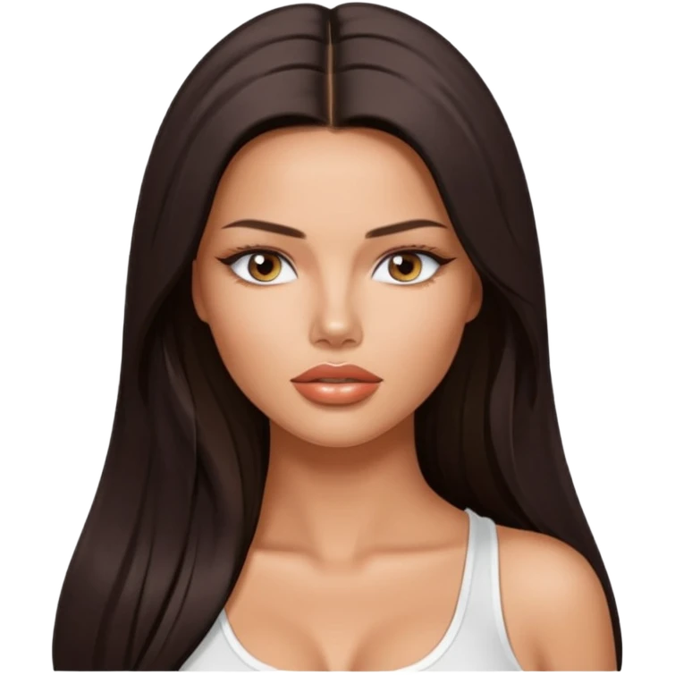 Adriana lima, fashion model Beautiful woman model adult   large breasts  with close set eyes tan skin, full lips  long hair straight model white  top   emoji