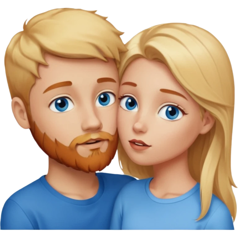 blonde girl blue eyes kissing blonde boy blue eyed white guy, reddish-brownish beard emoji