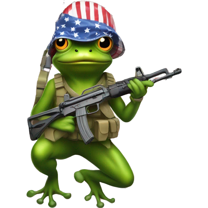 frog with a helmet holding an ak47 in a patriotic pose emoji