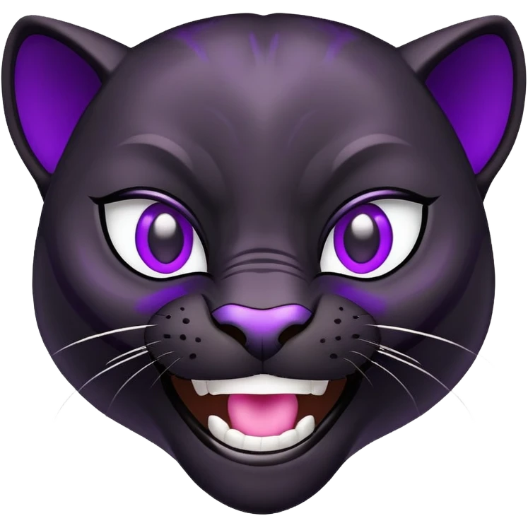 sleek black panther with bright purple eyes, laughing face emoji