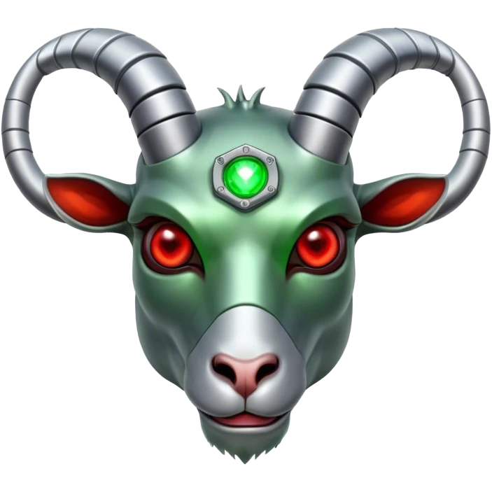 A terminator Goat with green eyes emoji