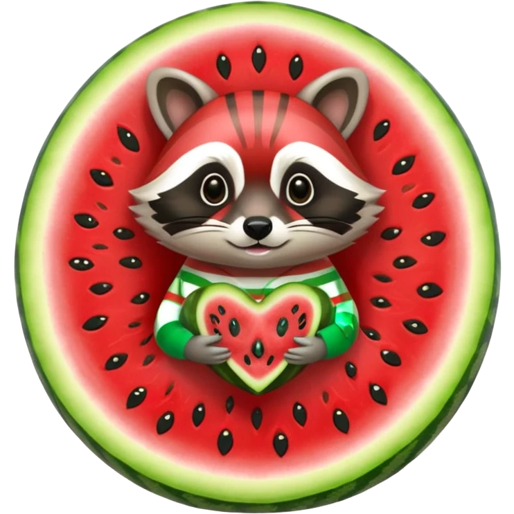 Raccoon in a watermelon emoji