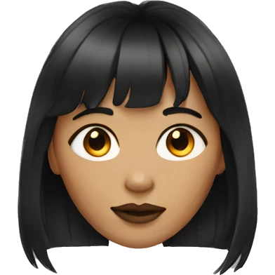 a woman with dark hair, bangs, and a gold septum ring  emoji