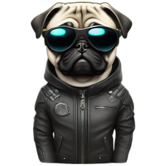 pug with black sunglasses and wearing a cyberpunk suit emoji