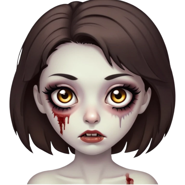 zombie girl, with big brown eyes, big eyelashes and black eyeliner, medium brown hair emoji