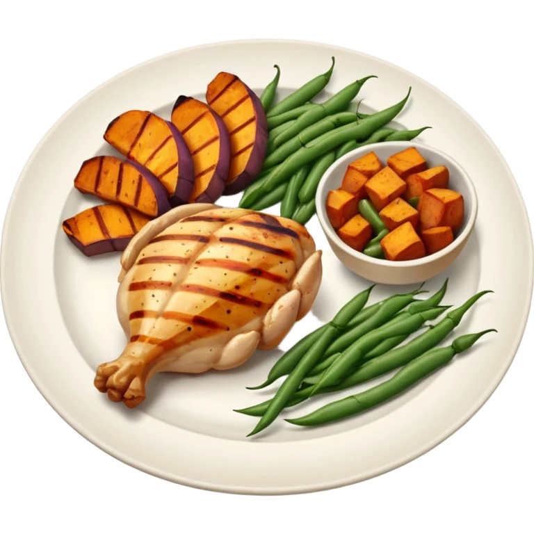 1 protein (chicken, fish)
 + 2 (or more) veggies
 + 1 starch (sweet potato or grain) emoji