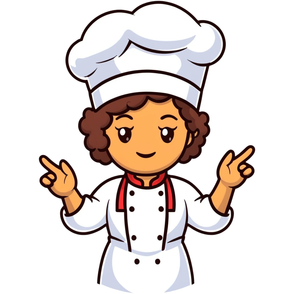 Mixed-race female chef with medium-length curly brown hair, wearing a chef's hat (toque), with both an angel halo and devil horns on her head emoji