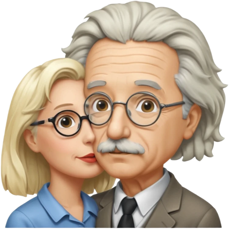 albert einstein with sticking up hair kissing a blonde woman emoji