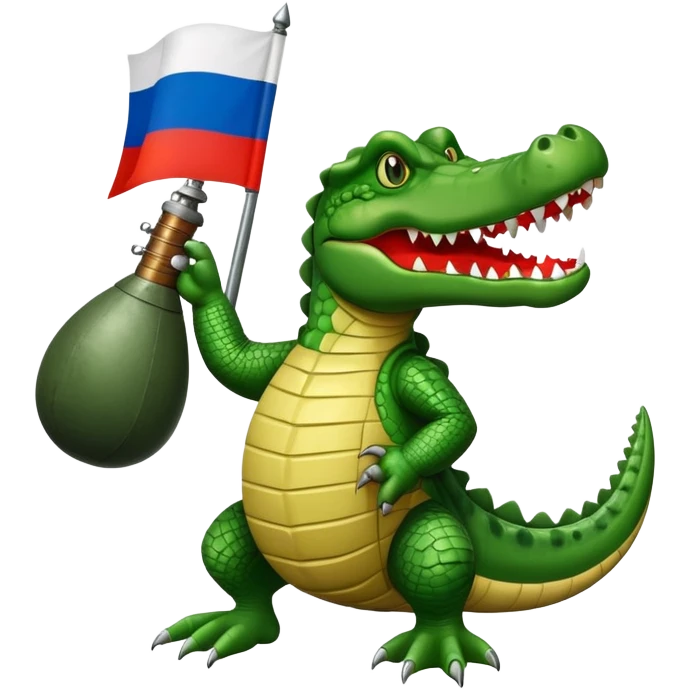crocodile with a bomb on the background of the Russian flag emoji