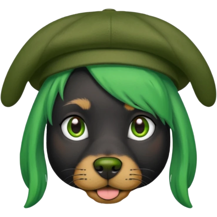 green haired fully black dog with earring and hat emoji
