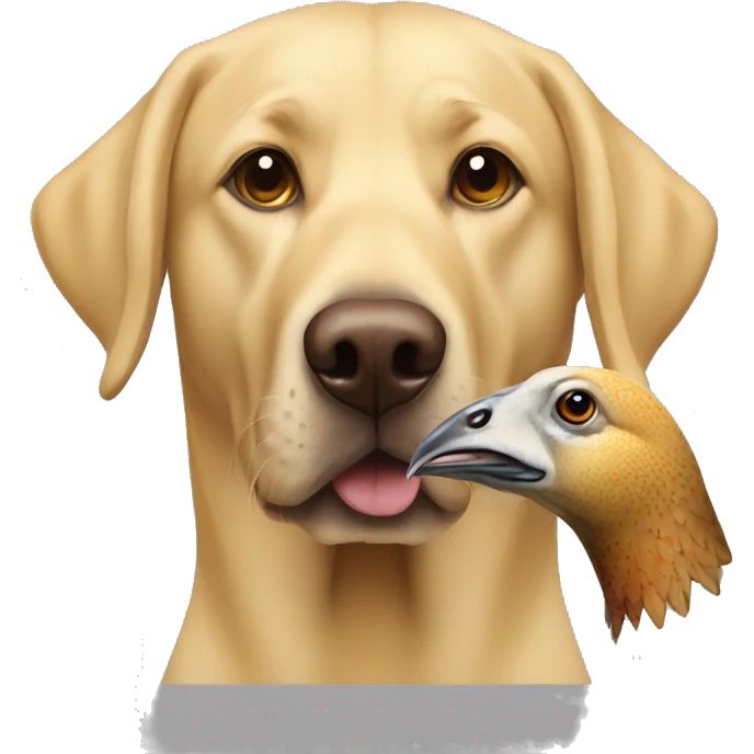 Yellow male lab holding a pheasant emoji