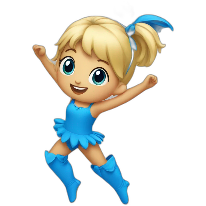 little blonde girl dancing in a blue bird costume emoji
