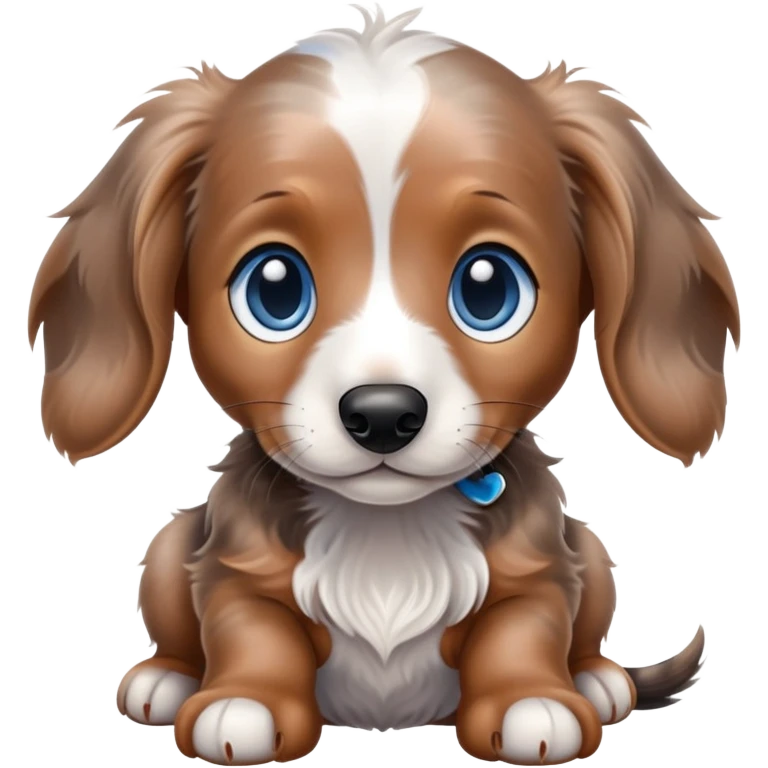 Brown Merle long hair dachshund puppy with blue eyes emoji