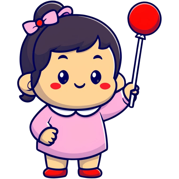 happy Monchichi character with a big lollipop emoji