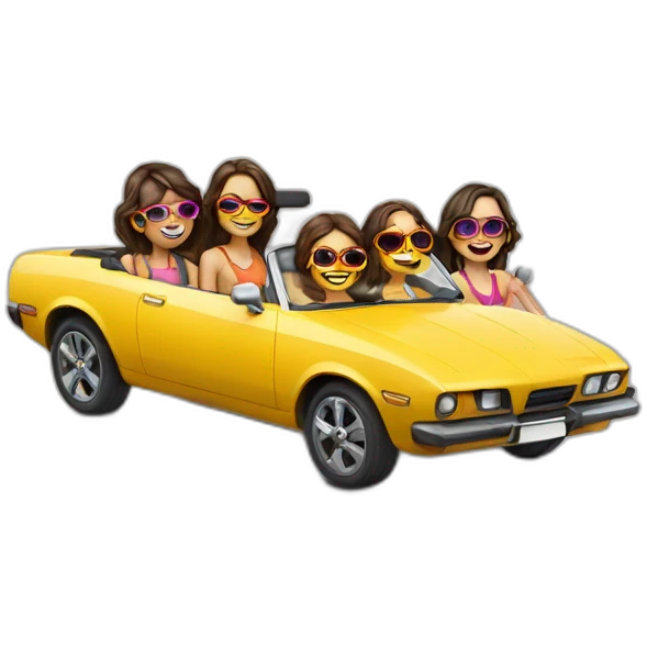 Coche con 5 chicas con gafas sonriendo emoji