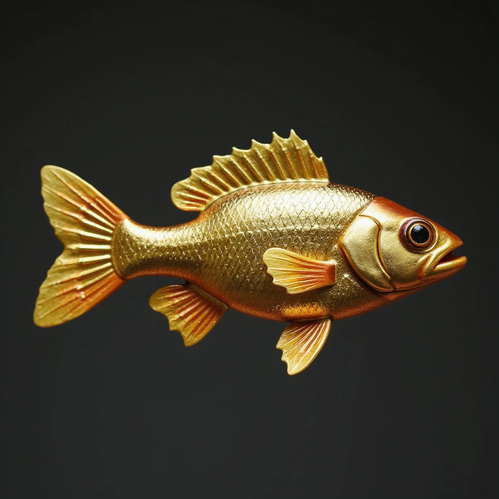 golden fish bait, realistic, metallic shine, detailed emoji