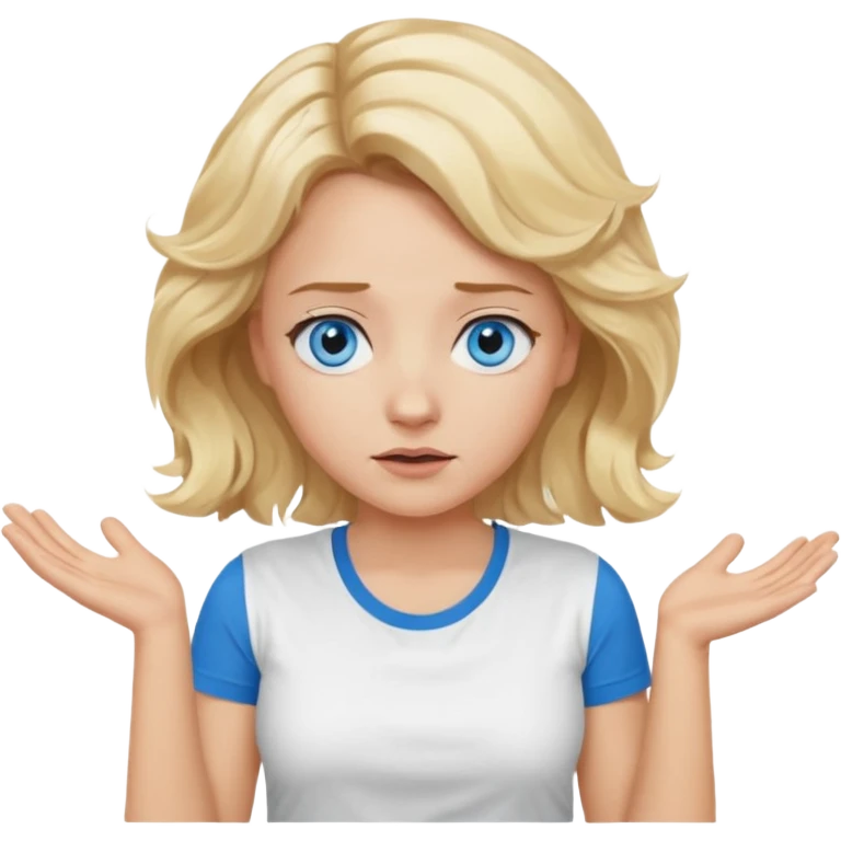A woman with wavy blonde hair and blue eyes shrugging emphatically emoji