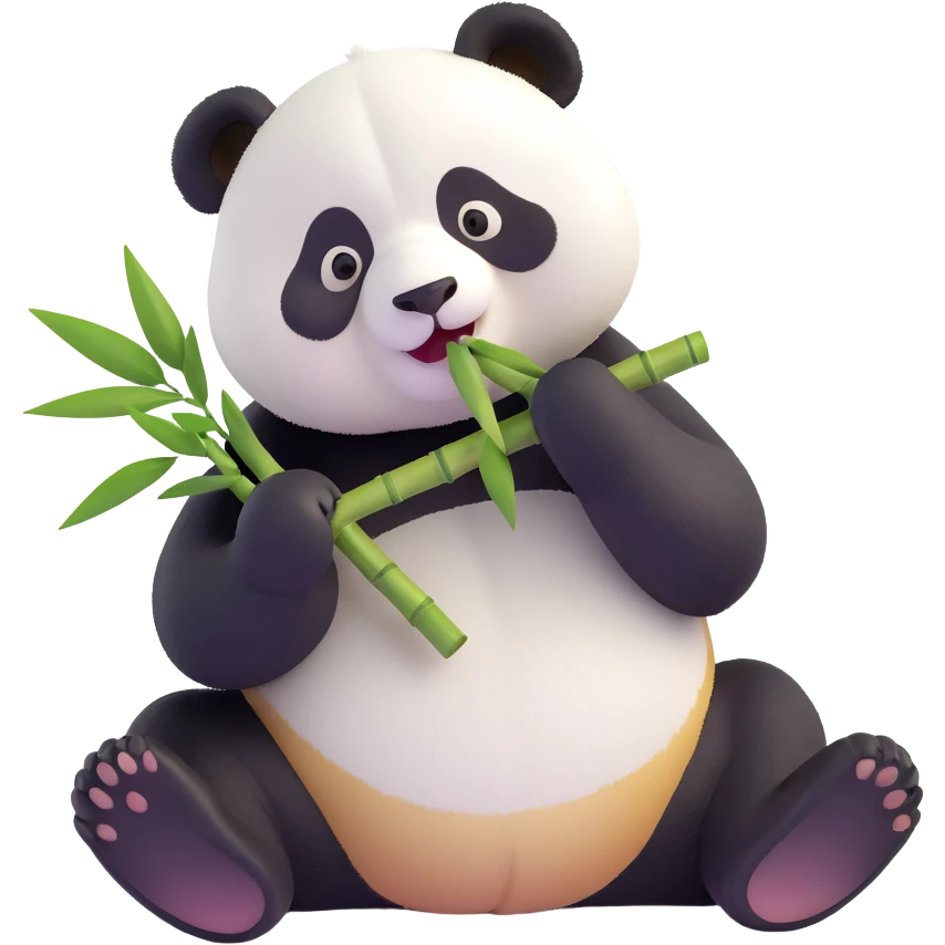 panda eating bamboo in forrest background, close up pose emoji
