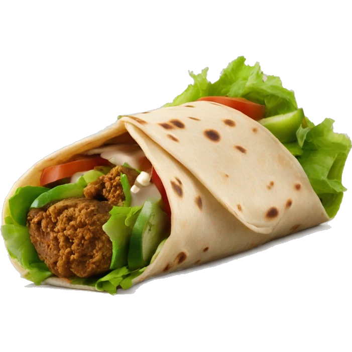 Gyros wrap with falafel tomato lettuce cucumber and hummus inside emoji