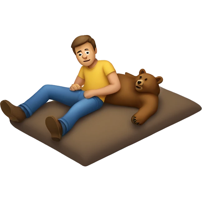 A man lying flat on the ground with a bear sitting on top of him emoji