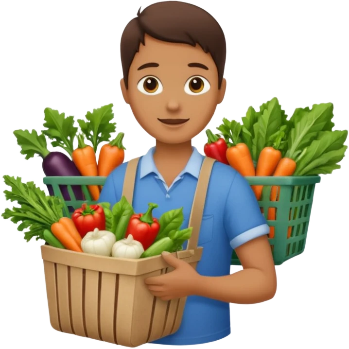 Shopper with veggie tote,Farmers’ Market, background veggies cart. emoji