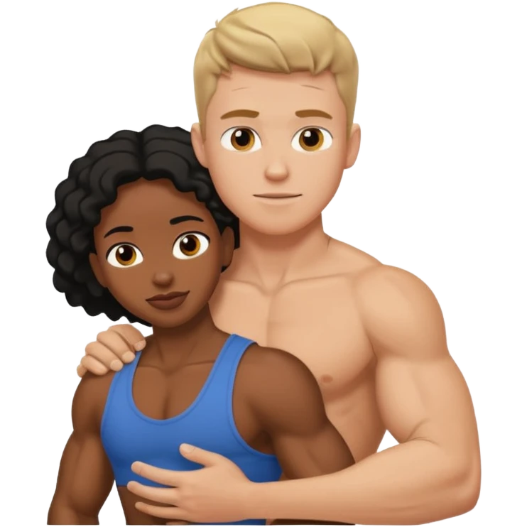 muscular white boy carrying black woman over his shoulder emoji