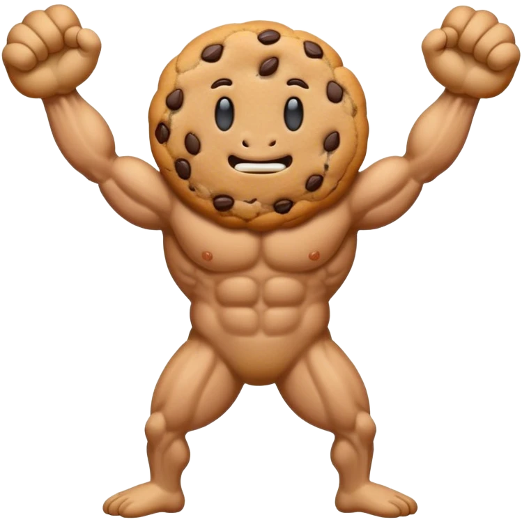 Una galleta que esté muy musculosa que tenga cara y tenga 2 piernas y dos brazos  emoji