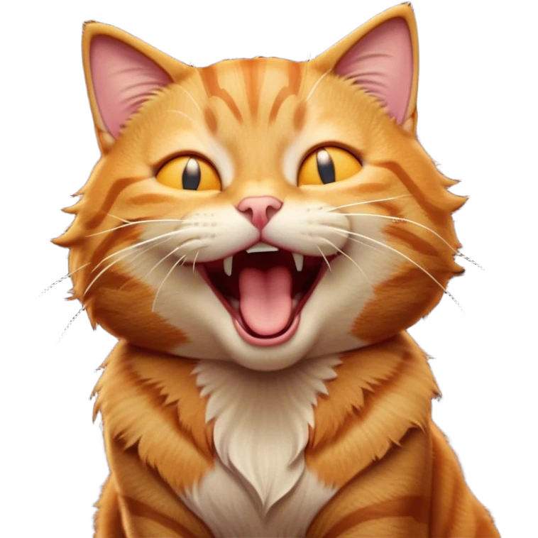 Cinematic Cute Yawning Ginger Tabby Cat Portrait Emoji, Head tilted slightly with a dramatic, wide-open yawn, sleek orange-brown fur with dark tabby stripes, sparkling amber eyes barely open, Simplified yet irresistibly adorable features, highly detailed, glowing with a soft, cozy glow, high shine, relaxed yet expressive, stylized with a touch of whimsy, bright and endearing, soft glowing outline, capturing the essence of a sleepy yet affectionate kitty, so drowsy it feels like it could stretch right out of the screen and curl up for a nap! emoji