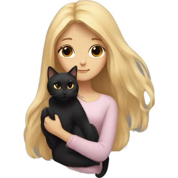 Dark blonde woman with long hair hugging a black cat with flowers emoji