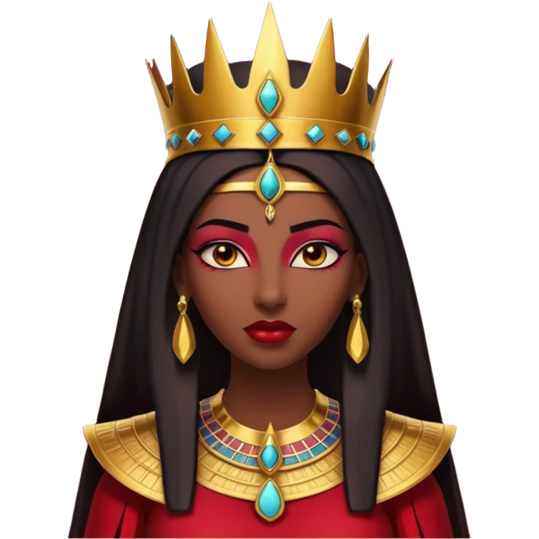 gothic ancient Egyptian queen portrait, head and shoulders only, deep red outfit, gold accents, Egyptian crown, bold makeup, dramatic lighting, 3D cartoon, mobile game icon style, clean background, no text, no watermark
 emoji