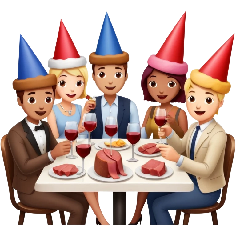 artists enjoying wine Party at a french SPAM meat cafe LANDSCAPE  emoji
