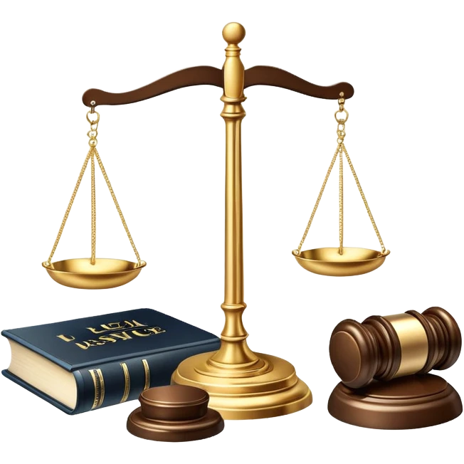 An icon featuring a gavel, legal scales, and a law book, symbolizing the study of law. The design includes a courthouse silhouette in the background, representing justice and legal systems. Transparent background highlights the principles of law and legal practice. emoji