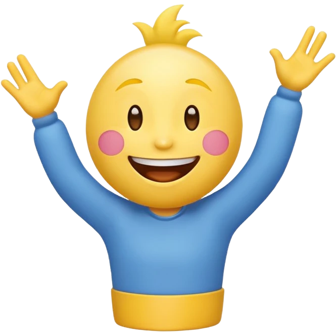 cheerful emoji character named '도훈up' making a lively entrance, radiating positive energy, big smile, playful pose emoji