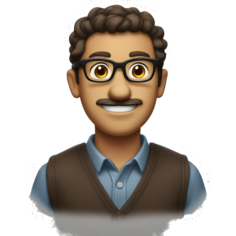 goofy smiling nerd with a big black glasses he is brown and have a little mustache  emoji