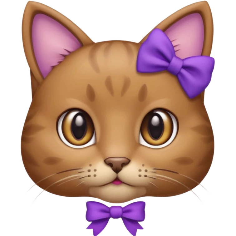Brown kitty with a one purple bow on the side of her ear emoji