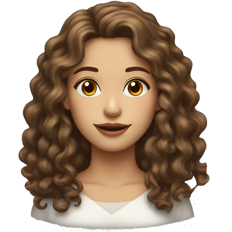 Lady long curly brown hair attractive face brown eyes attractive lips square jaw high cheek bones emoji