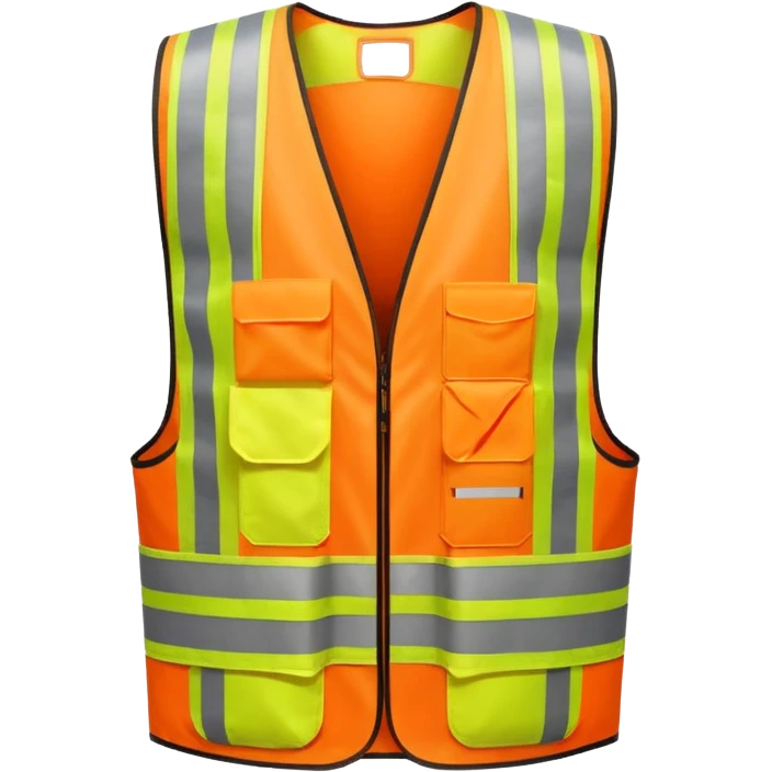 orange safety vest with bright yellow reflective stripes, construction site workwear, emoji style emoji