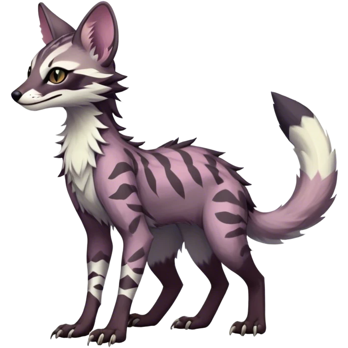 Feral Rare Fantasy dark pastel Vernid-Sergal-Genet-Trico-species by LiLaiRa, random markings, tufted tail, tufted ears, full body emoji