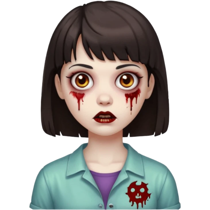 zombie girl emoji dark brown hair and short bangs emoji