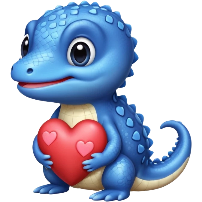 blue salamander with a square pattern on its skin, holding a heart, extra cute, big eyes, chubby cheeks, friendly expression emoji