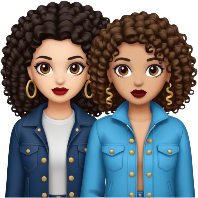 Boujy baddie best friends, trendy heavy makeup both dark hair one light skinned and one light brown and add curls  emoji