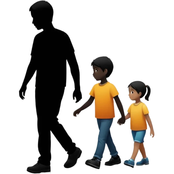 child silhouette walking away from a larger parent silhouette emoji