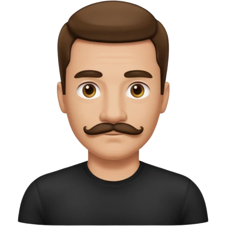 black shirt with mustache look, keep hair the same, remove the wrinkles emoji