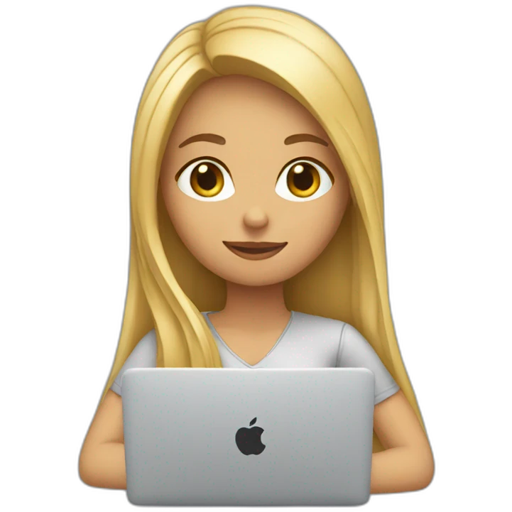 girl with blond long hair sitting working at a MacBook emoji