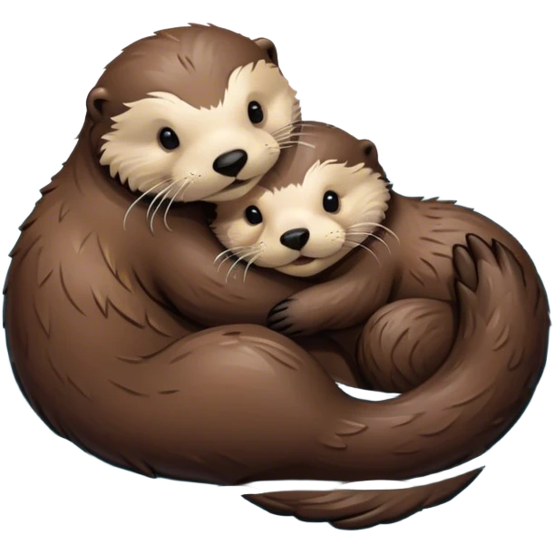 Disney-style, sea otter mom and sea otter pup snuggling floating in the water  emoji