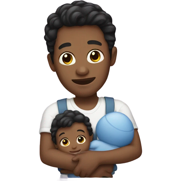 Dark hair light skin man holding baby emoji
