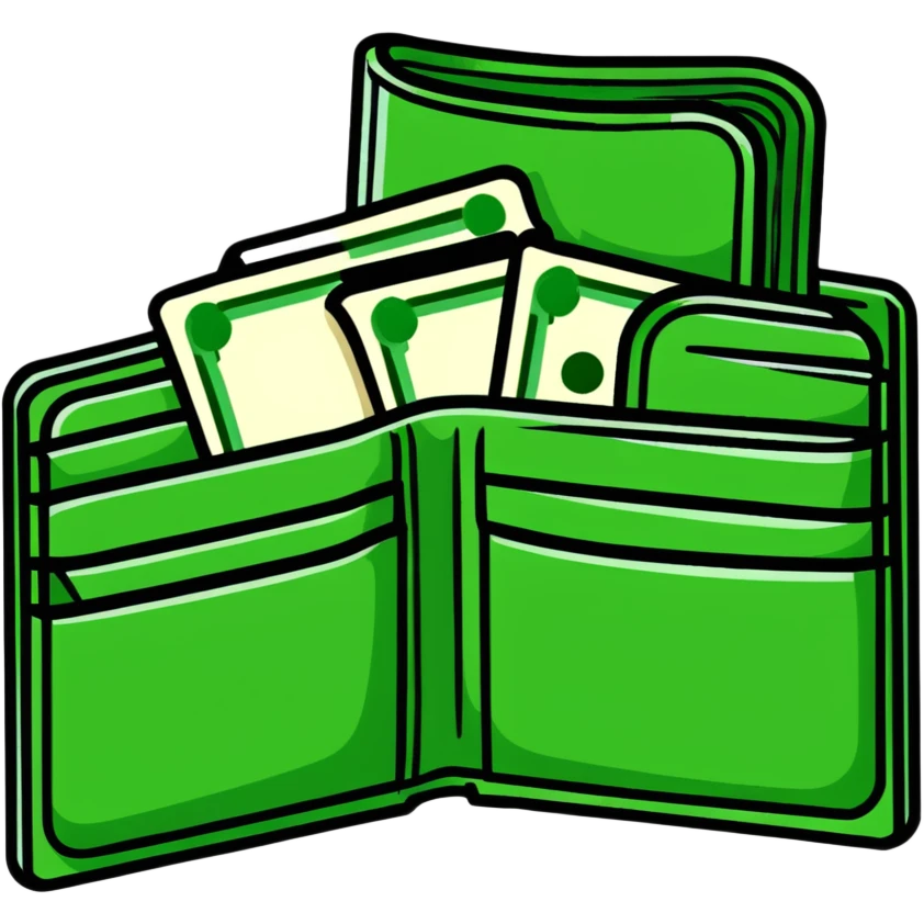 sleek black wallet open with dollar bills visible inside emoji