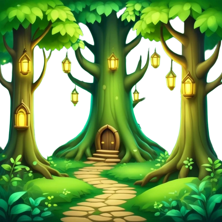 enchanted forest with lush green trees and magical glowing accents emoji